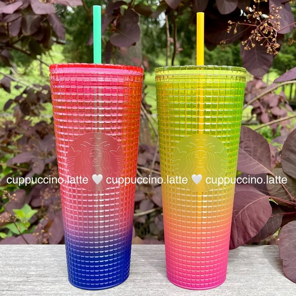 đ2 NEW⨠Starbucks Summer 2 âWatermelonâ & âLemonâ Ombre Disco Grid Tumblers - Picture 1 of 15